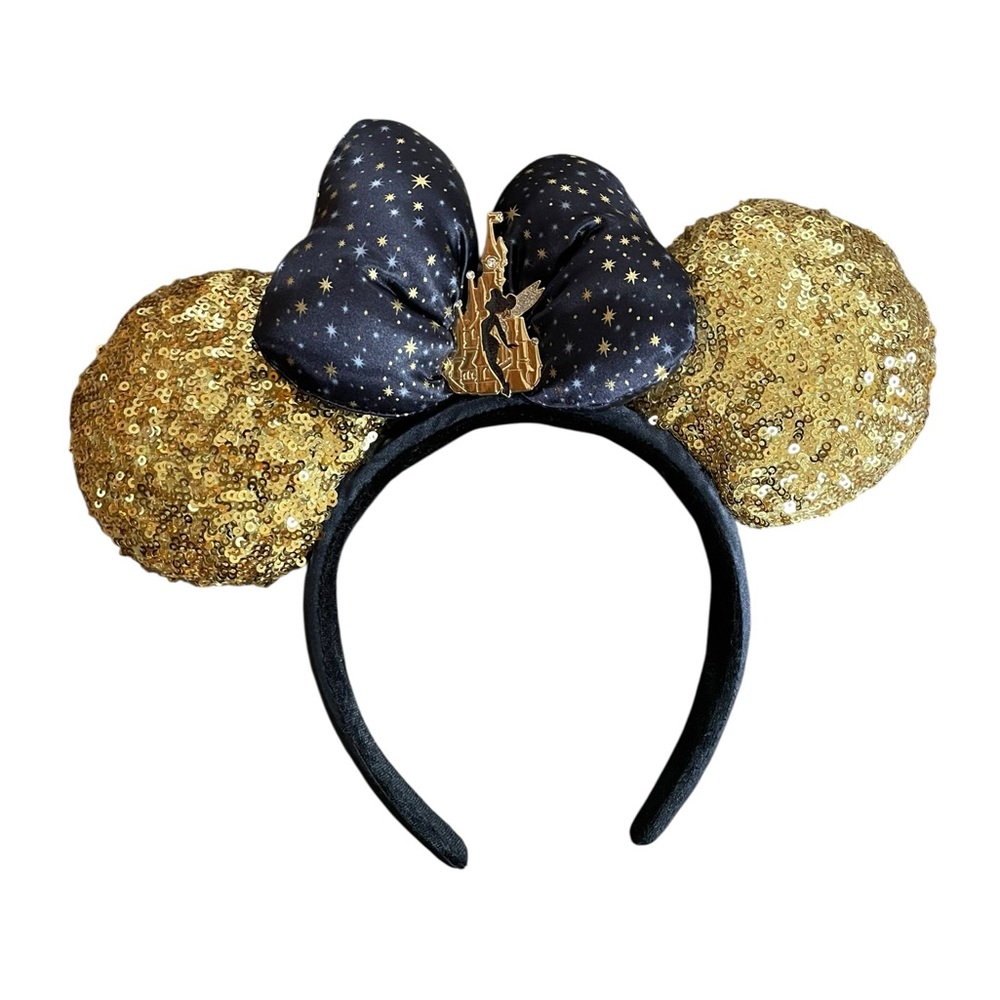 Disneyland Paris 30th Anniversary Gold Bow Sequin Headband Castle Tinkerbell - Picture 1 of 5